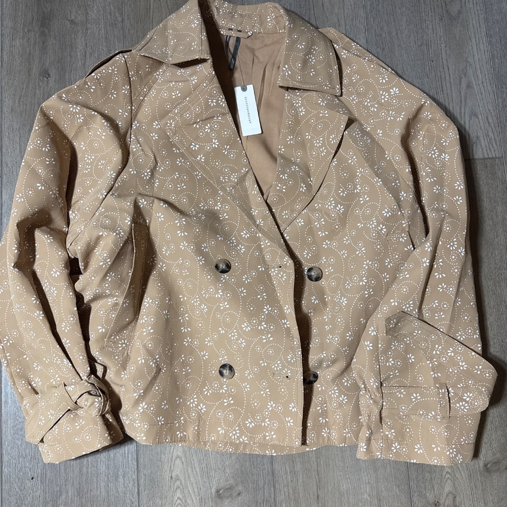 NWT! By Anthropologie Floral Cutwork Crop Trench Jacket - Picture 6 of 8